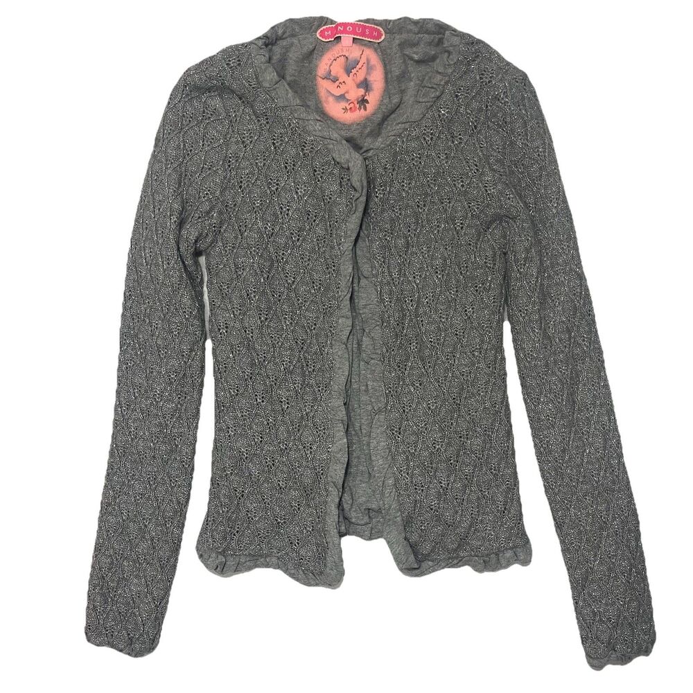 MANOUSH Angora Blend Small Ruffle Trim Cardigan Sweater Metallic Shimmer Event